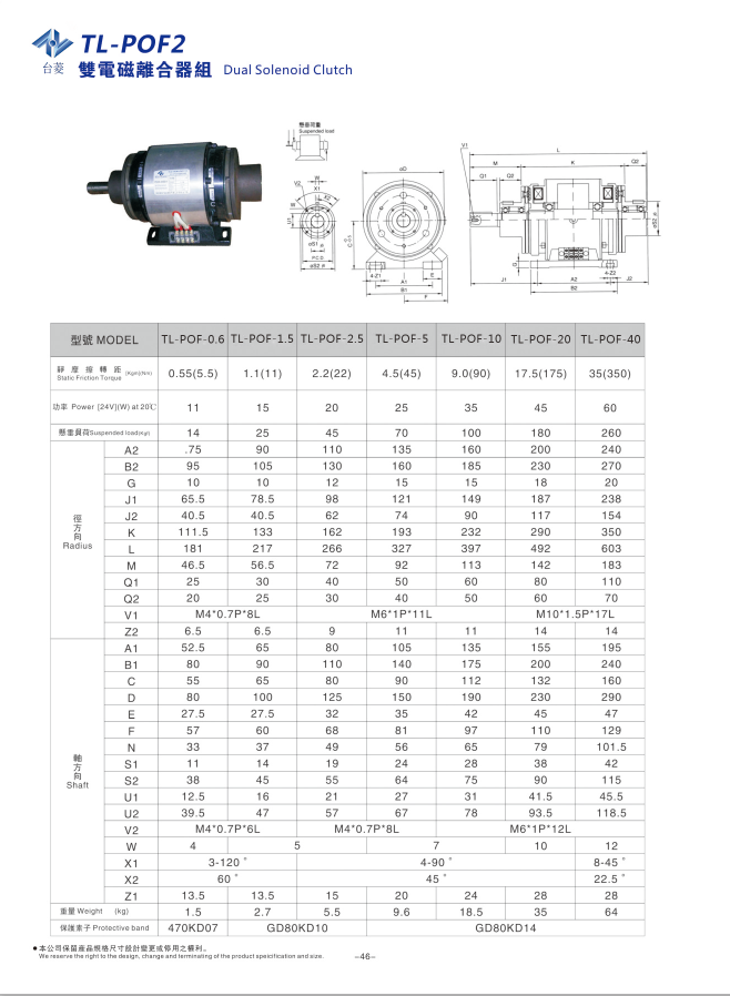 雙電磁離合器組合規格參數